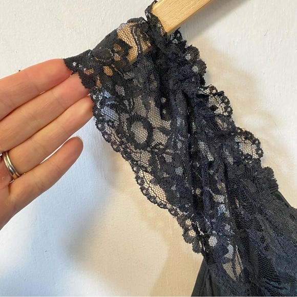 Vintage Black Nightgown Long Liquid Satin Nylon Lace Union Made Womens Medium - Picture 9 of 12